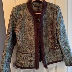 Vintage Central Park West Women Blazer Size 12 Paisley Brocade Fabric